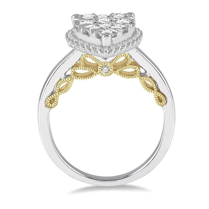 1 Ctw Round Diamond Shine Bright Pear Halo Engagement Ring in 14K White and Yellow Gold