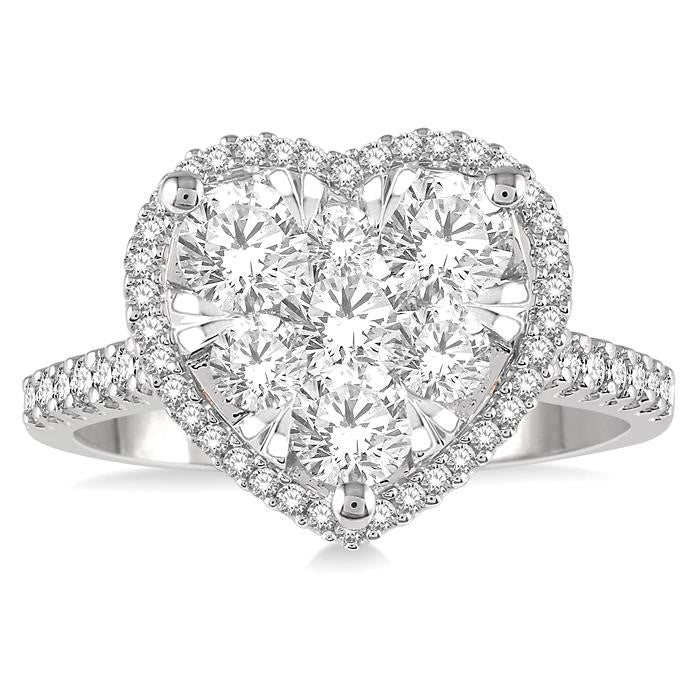 1 1/10 Ctw Round Diamond Shine Bright Heart Halo Engagement Ring in 14K White and Rose Gold