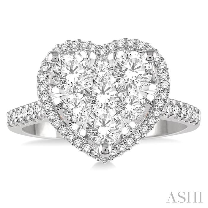 1 1/10 Ctw Round Diamond Shine Bright Heart Halo Engagement Ring in 14K White and Rose Gold