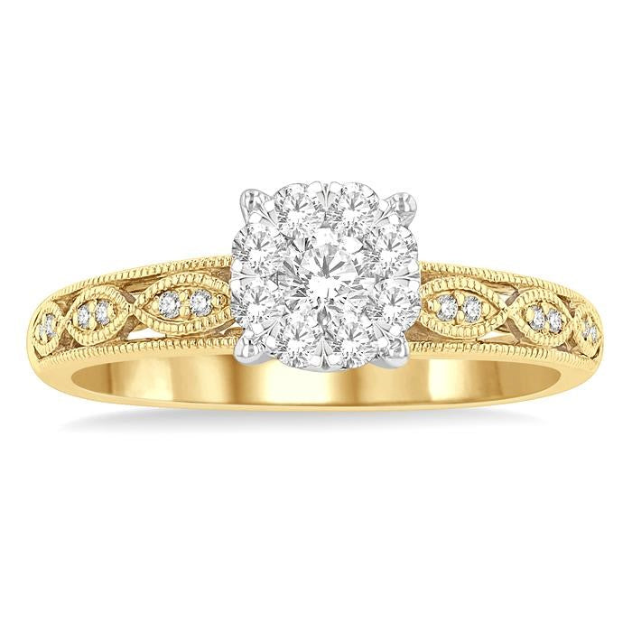 3/8 Ctw Open Marquise Lattice Shine Bright Round Cut Diamond Engagement Ring in 14K Yellow and White Gold