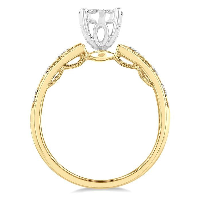 3/8 Ctw Open Marquise Lattice Shine Bright Round Cut Diamond Engagement Ring in 14K Yellow and White Gold