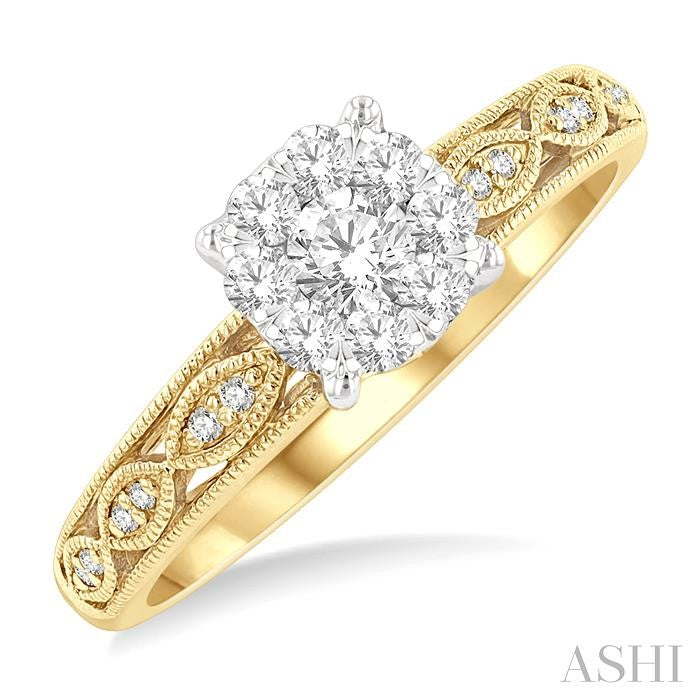 3/8 Ctw Open Marquise Lattice Shine Bright Round Cut Diamond Engagement Ring in 14K Yellow and White Gold