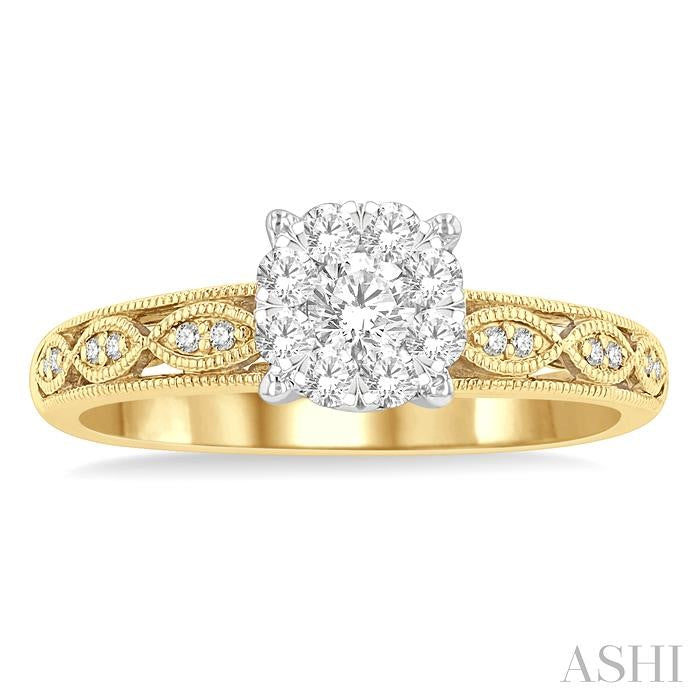 3/8 Ctw Open Marquise Lattice Shine Bright Round Cut Diamond Engagement Ring in 14K Yellow and White Gold