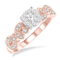 1/2 Ctw Marquise and Circular Mount Carved Shine Bright Round Cut Diamond Engagement Ring in 14K Rose and White Gold