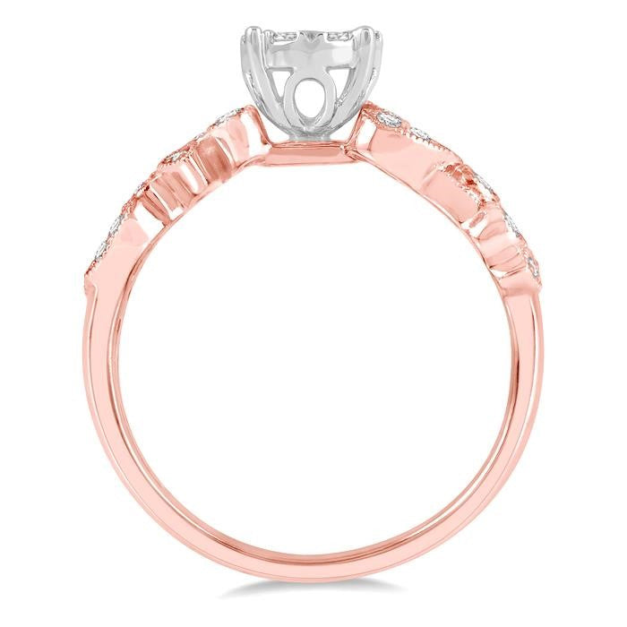 1/2 Ctw Marquise and Circular Mount Carved Shine Bright Round Cut Diamond Engagement Ring in 14K Rose and White Gold