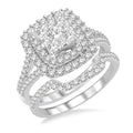 1 3/8 Ctw Shine Bright Round Cut Diamond Wedding Set With 1 1/6 Ctw Cushion Shape Engagement Ring and 1/4 Ctw Scooped Wedding Band in 14K White Gold