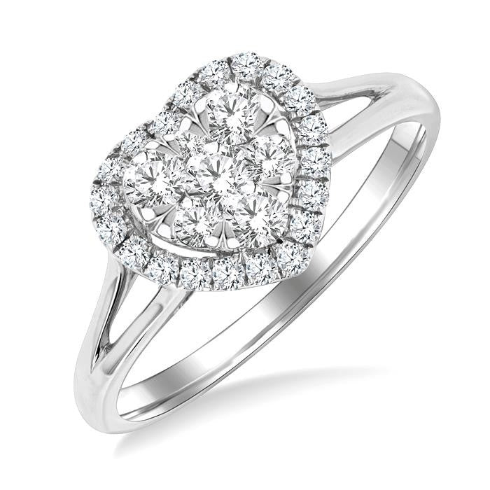 1/2 Ctw Heart Shape Shine Bright Round Cut Diamond Engagement Ring in 14K White Gold