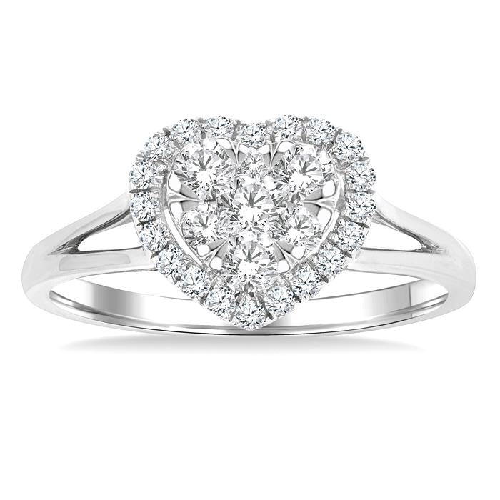 1/2 Ctw Heart Shape Shine Bright Round Cut Diamond Engagement Ring in 14K White Gold