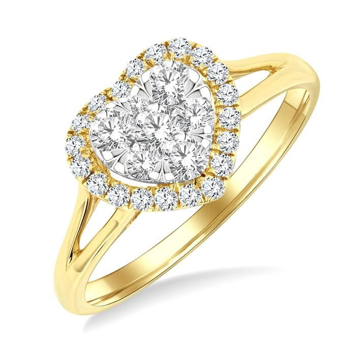 1/2 Ctw Heart Shape Shine Bright Round Cut Diamond Engagement Ring in 14K Yellow & White gold