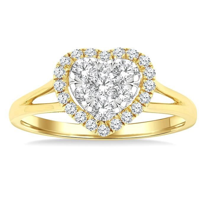 1/2 Ctw Heart Shape Shine Bright Round Cut Diamond Engagement Ring in 14K Yellow & White gold