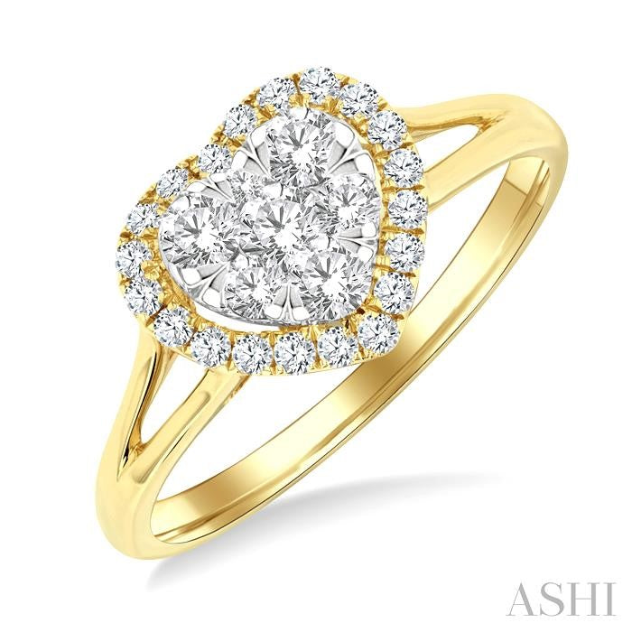 1/2 Ctw Heart Shape Shine Bright Round Cut Diamond Engagement Ring in 14K Yellow & White gold