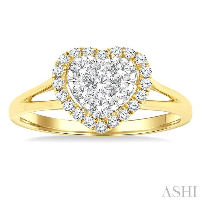 1/2 Ctw Heart Shape Shine Bright Round Cut Diamond Engagement Ring in 14K Yellow & White gold