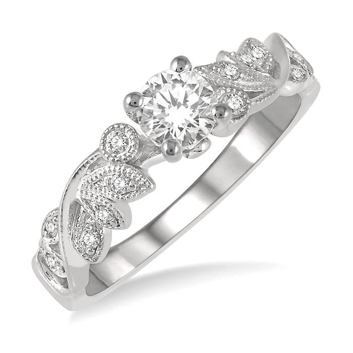 1/2 Ctw Diamond Engagement Ring with 1/3 Ct Round Cut Center Stone in 14K White Gold