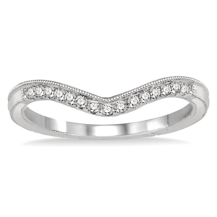 1/10 Ctw Round Cut Diamond Wedding Band in 14K White Gold