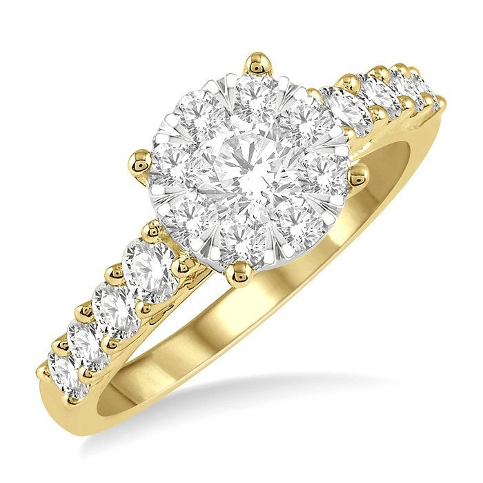 1 1/10 Ctw Round Cut Shine Bright Diamond Ring in 14K Yellow and White Gold