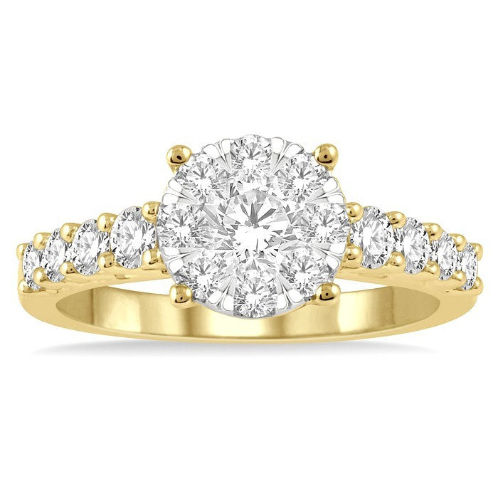 1 1/10 Ctw Round Cut Shine Bright Diamond Ring in 14K Yellow and White Gold