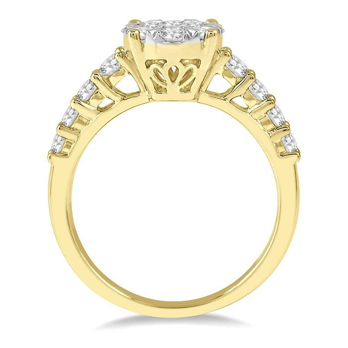 1 1/10 Ctw Round Cut Shine Bright Diamond Ring in 14K Yellow and White Gold