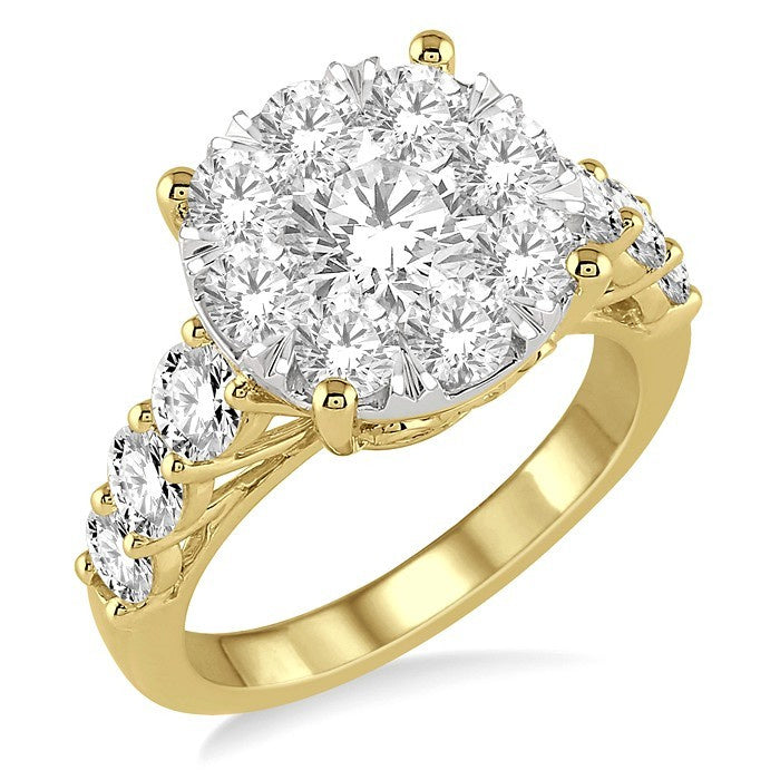 2 Ctw Round Cut Shine Bright Diamond Ring in 14K Yellow and White Gold