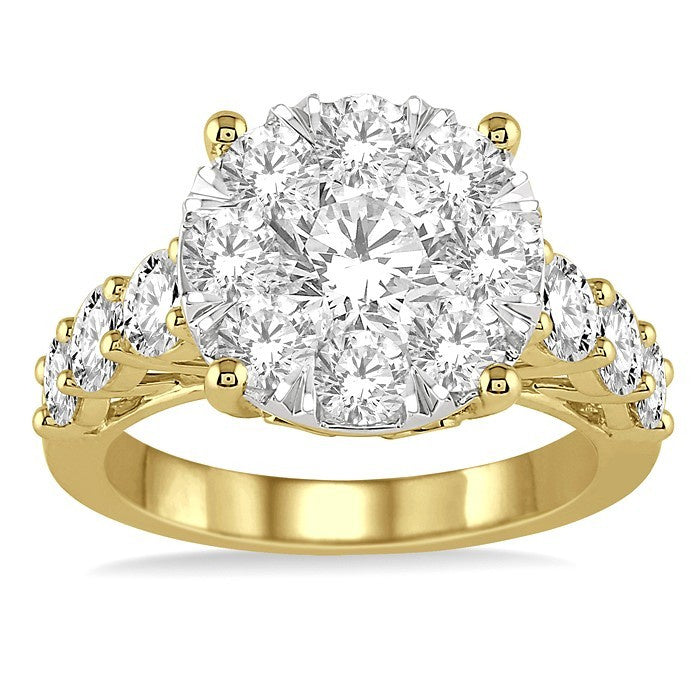 2 Ctw Round Cut Shine Bright Diamond Ring in 14K Yellow and White Gold