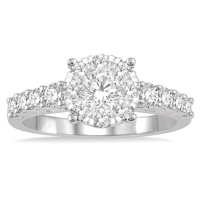 1 1/10 Ctw Round Cut Shine Bright Diamond Ring in 14K White Gold