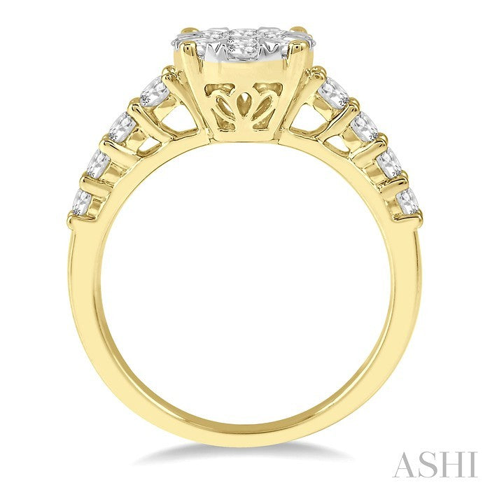 1 1/10 Ctw Round Cut Lovebright Diamond Ring in 14K Yellow and White Gold