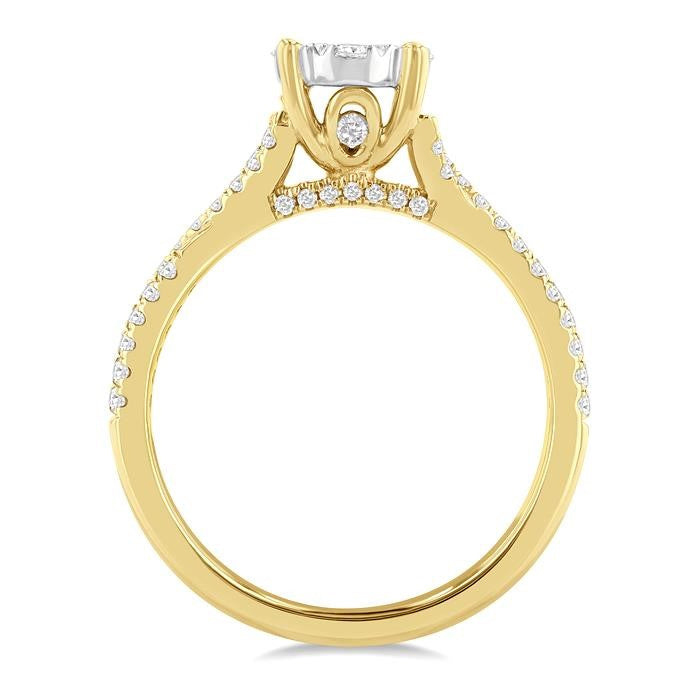 3/4 Ctw Round Shape Shine Bright Split Criss Cross Round Cut Diamond Engagement Ring in 14K Yellow and White Gold