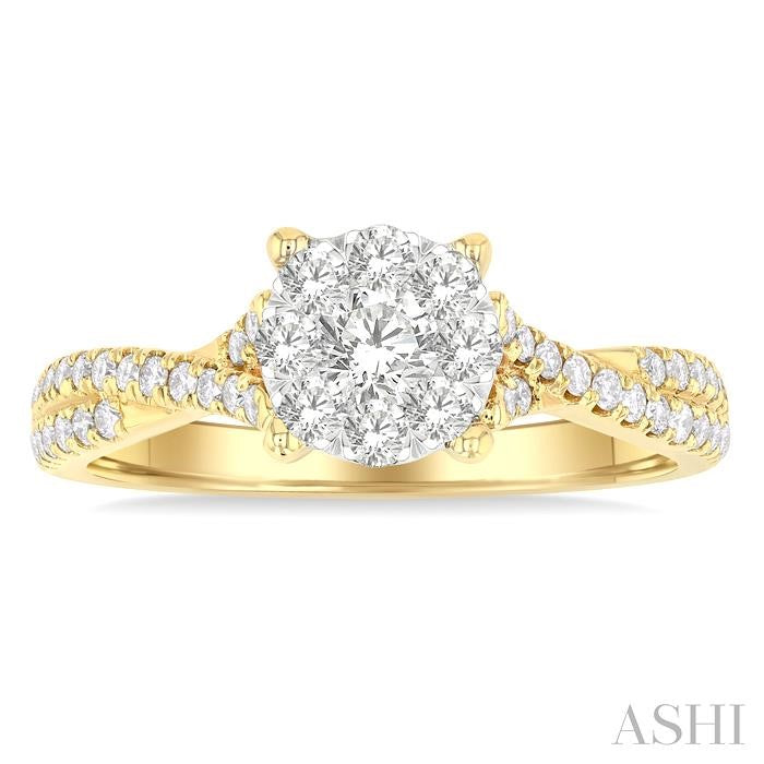 3/4 Ctw Round Shape Shine Bright Split Criss Cross Round Cut Diamond Engagement Ring in 14K Yellow and White Gold