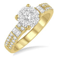 7/8 Ctw Round and Baguette Diamond Shine Bright Engagement Ring in 14K Yellow and White gold