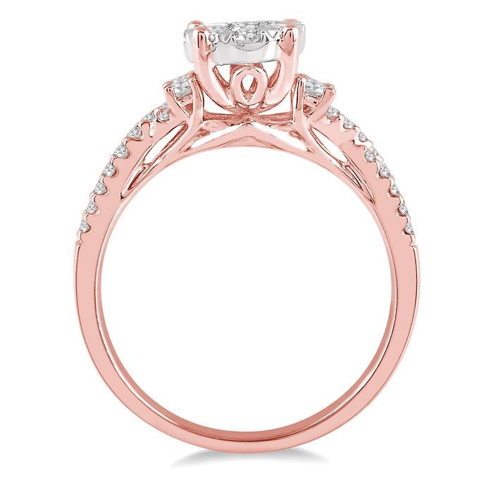 3/4 Ctw Crossed Split Shank Shine Bright Diamond Cluster Ring in 14K Rose and White Gold