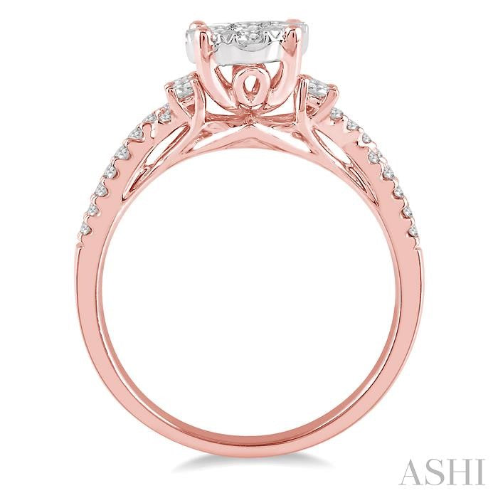 3/4 Ctw Crossed Split Shank Shine Bright Diamond Cluster Ring in 14K Rose and White Gold