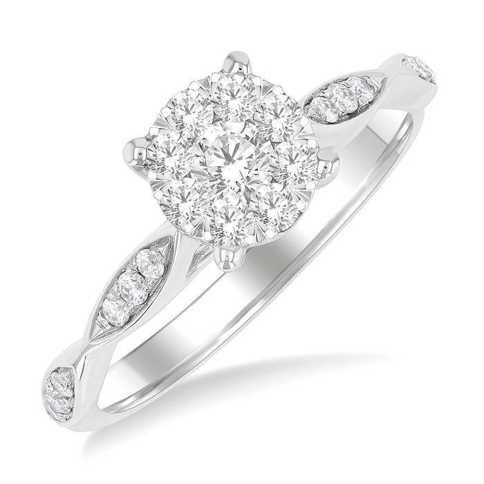 1/2 Ctw Round Shape Shine Bright Marquise Carved Round Cut Diamond Engagement Ring in 14K White Gold