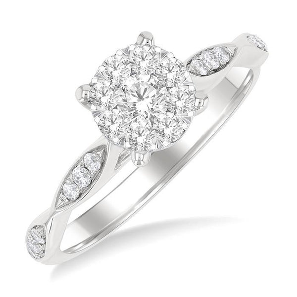 1/2 Ctw Round Shape Shine Bright Marquise Carved Round Cut Diamond Engagement Ring in 14K White Gold