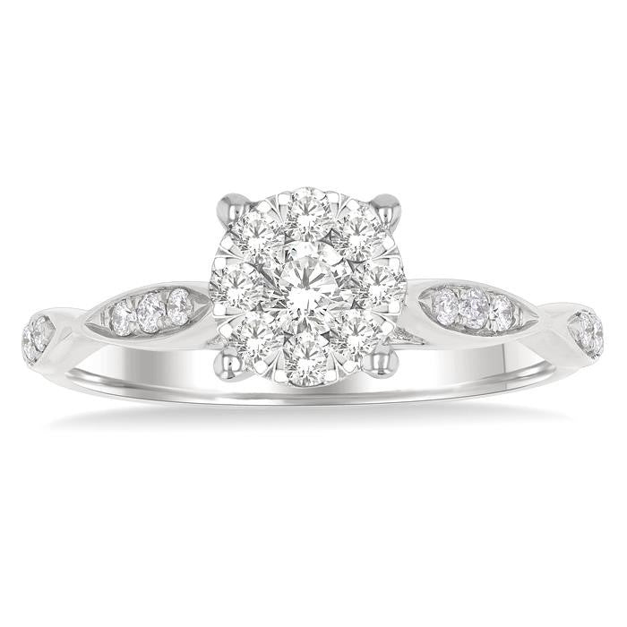 1/2 Ctw Round Shape Shine Bright Marquise Carved Round Cut Diamond Engagement Ring in 14K White Gold