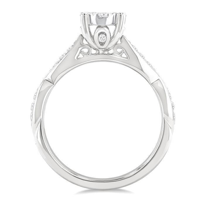1/2 Ctw Round Shape Shine Bright Marquise Carved Round Cut Diamond Engagement Ring in 14K White Gold