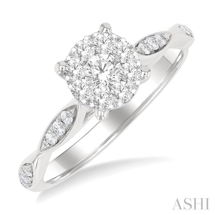 1/2 Ctw Round Shape Shine Bright Marquise Carved Round Cut Diamond Engagement Ring in 14K White Gold