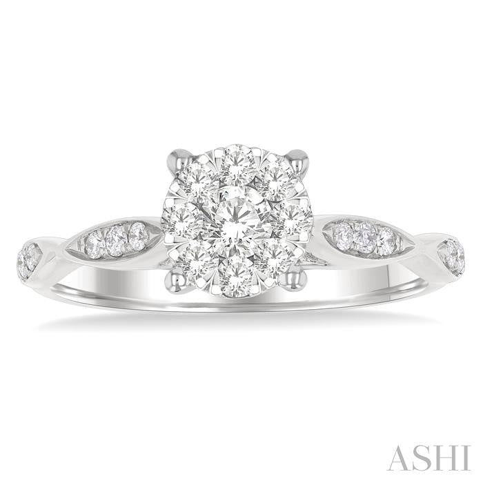1/2 Ctw Round Shape Shine Bright Marquise Carved Round Cut Diamond Engagement Ring in 14K White Gold