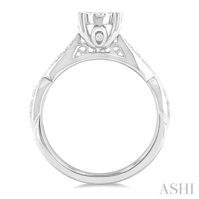 1/2 Ctw Round Shape Shine Bright Marquise Carved Round Cut Diamond Engagement Ring in 14K White Gold