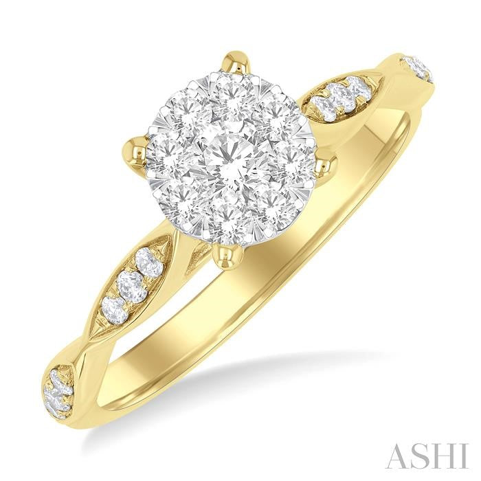 1/2 Ctw Round Shape Shine Bright Marquise Carved Round Cut Diamond Engagement Ring in 14K Yellow and White Gold