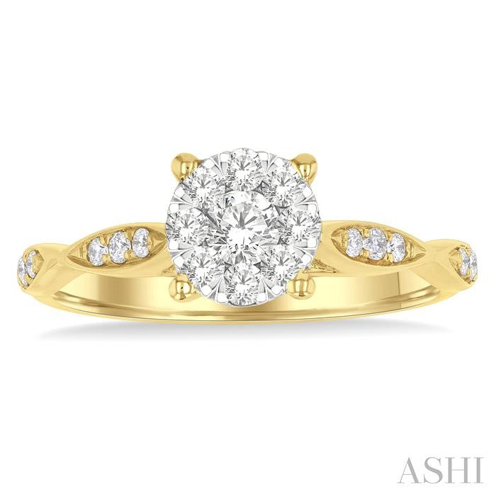 1/2 Ctw Round Shape Shine Bright Marquise Carved Round Cut Diamond Engagement Ring in 14K Yellow and White Gold