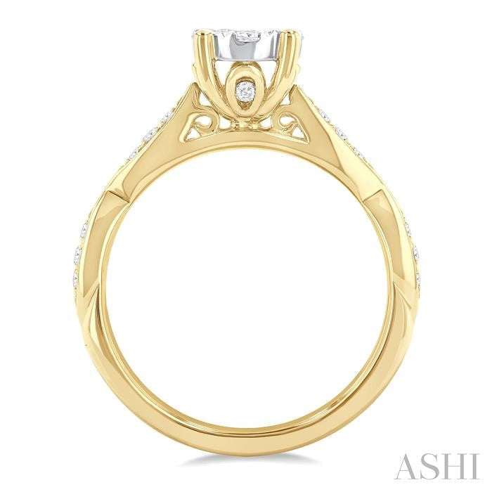 1/2 Ctw Round Shape Shine Bright Marquise Carved Round Cut Diamond Engagement Ring in 14K Yellow and White Gold