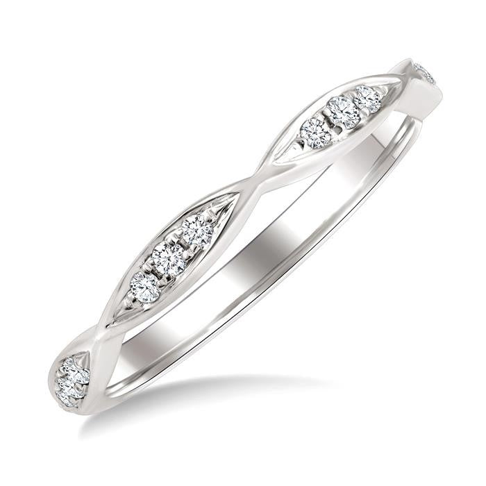 1/10 Ctw Marquise Carved Link Round Cut Diamond Stackable Wedding Band in 14K White Gold