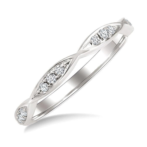1/10 Ctw Marquise Carved Link Round Cut Diamond Stackable Wedding Band in 14K White Gold