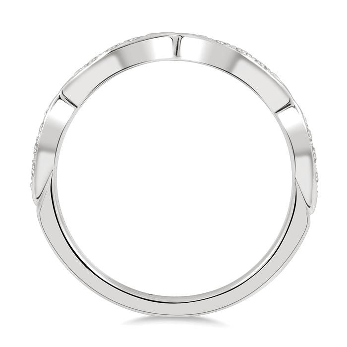 1/10 Ctw Marquise Carved Link Round Cut Diamond Stackable Wedding Band in 14K White Gold