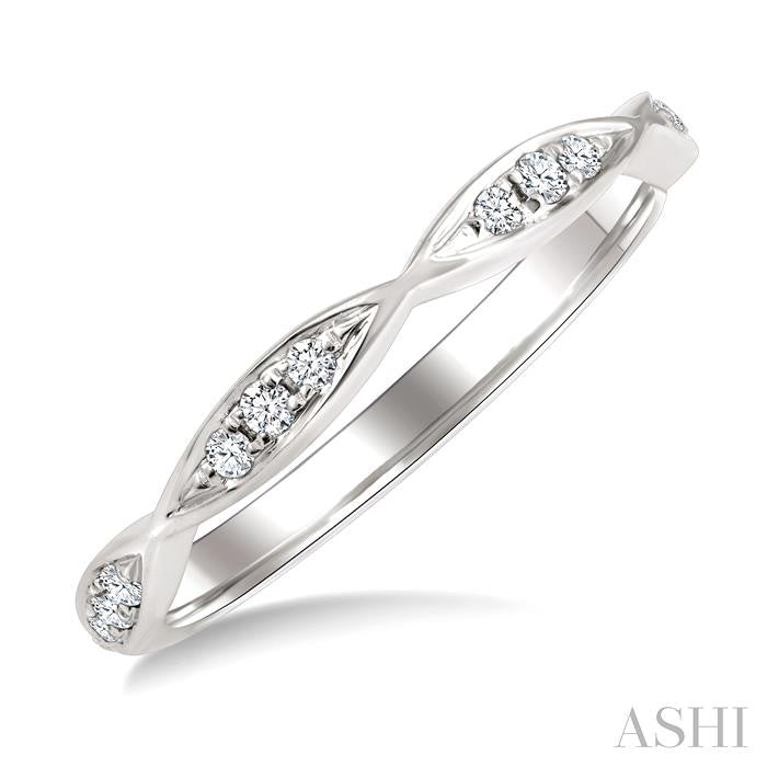 1/10 Ctw Marquise Carved Link Round Cut Diamond Stackable Wedding Band in 14K White Gold