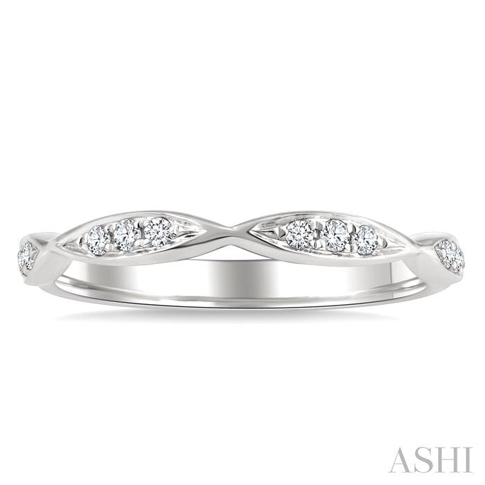 1/10 Ctw Marquise Carved Link Round Cut Diamond Stackable Wedding Band in 14K White Gold