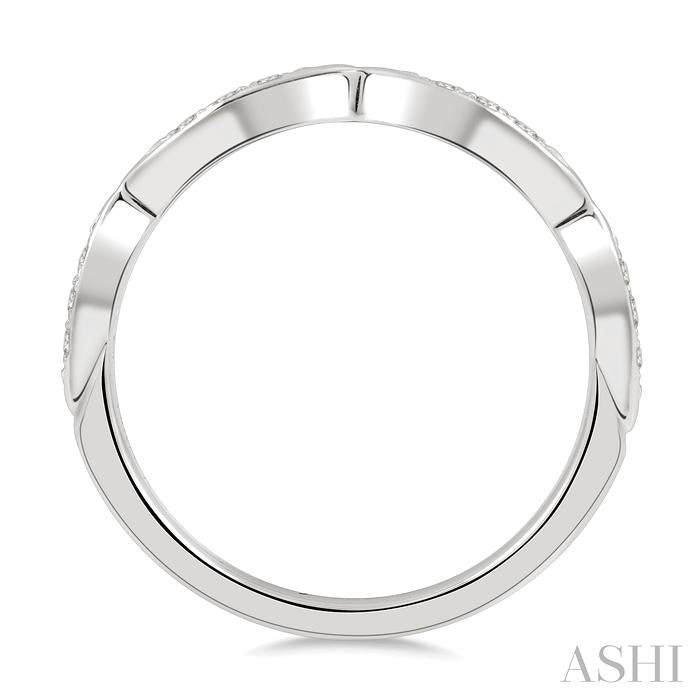 1/10 Ctw Marquise Carved Link Round Cut Diamond Stackable Wedding Band in 14K White Gold