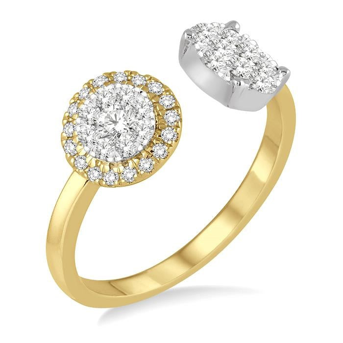 1/2 Ctw Round and Oval Shape Diamond Shine Bright Ring in 14K Yellow and White Gold