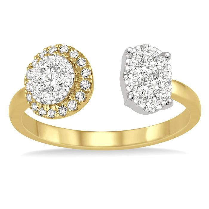 1/2 Ctw Round and Oval Shape Diamond Shine Bright Ring in 14K Yellow and White Gold