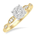 3/8 Ctw Diamond Round Shape Shine Bright Marquise Shape Carved Shank Engagement Ring in 14K Yellow and White Gold