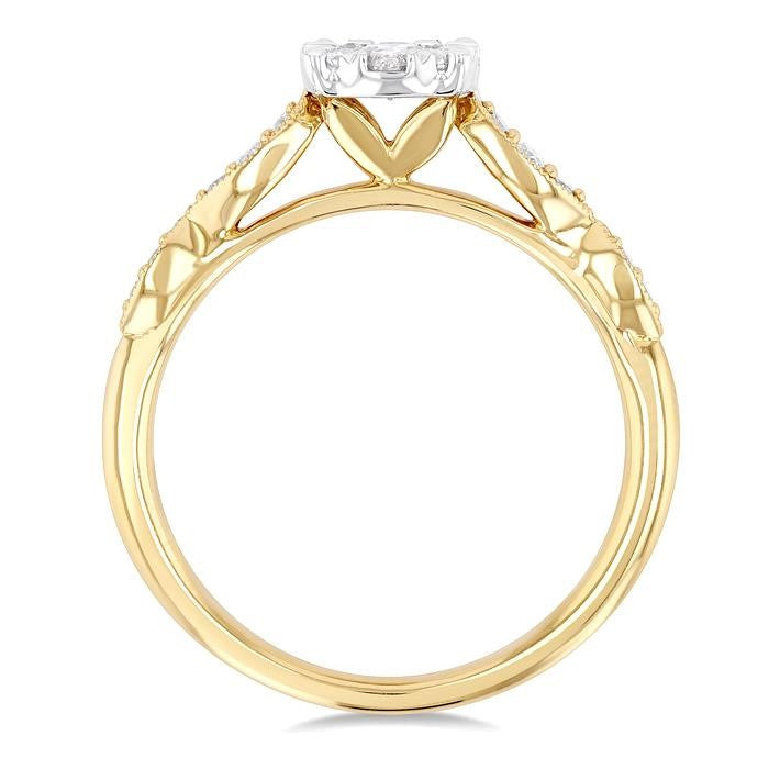 3/8 Ctw Diamond Round Shape Shine Bright Marquise Shape Carved Shank Engagement Ring in 14K Yellow and White Gold
